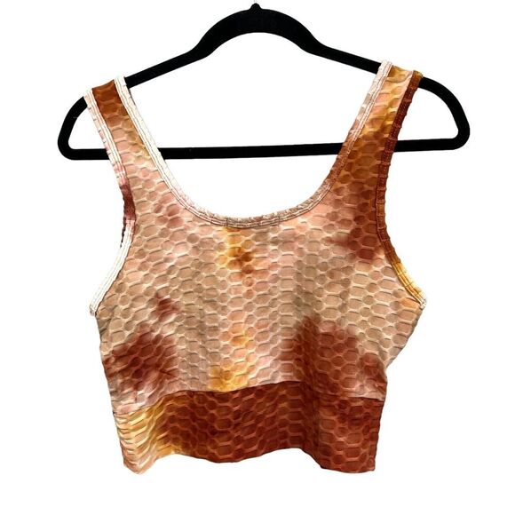 No Comment Crop Tank Top Stretch Scoop Neck Textured Copper Orange Women Size L - Picture 4 of 5